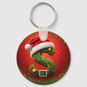 Chaveiro Monograma de Natal S com Chapéu de Papai Noel Pres