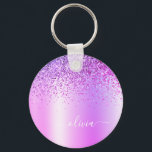 Chaveiro Monograma de Nome de Metal Glam Glitter Roxo<br><div class="desc">Pulseiras de Monograma de Metal com Brilho Metálico de Glitter Roxo Falso (Corrente de Chaves). Isso faz o presente perfeito para o aniversário de 16 anos,  casamento,  chá de noiva,  aniversário de casamento,  chá de bebê ou festa de despedida de solteira para alguém que ama luxo e estilos chiques.</div>