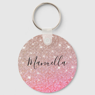 Chaveiro Monograma de Nome Personalizado com Brilho Rosa Do