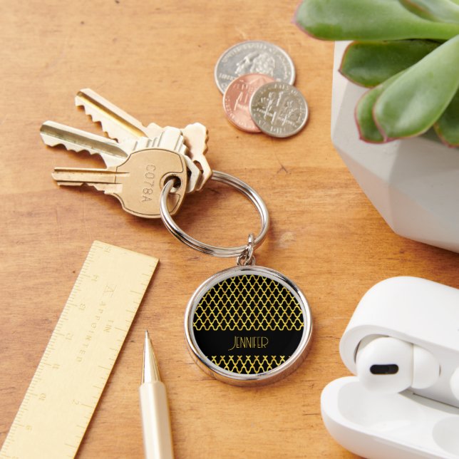Chaveiro Monograma de ouro e quatrefoil preto (Mesa)