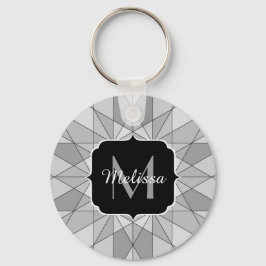 Chaveiro Monograma de padrão de triângulo mosaico preto cin
