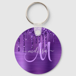 Chaveiro Monograma de Pincel com Glitter Roxo