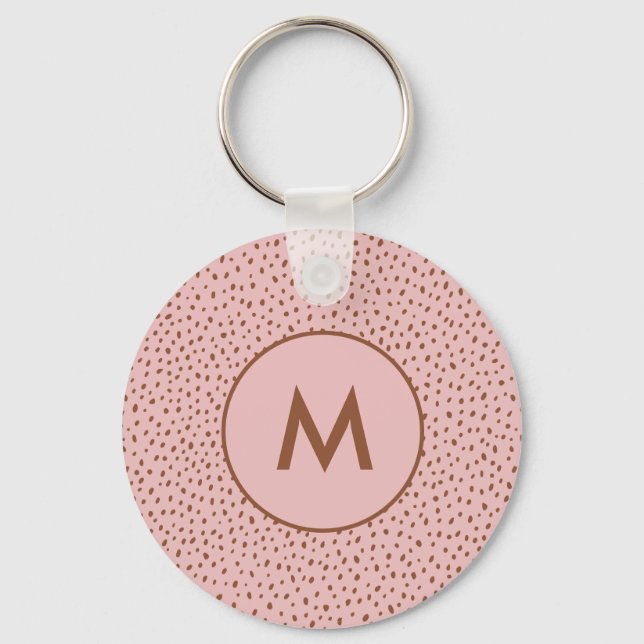 Chaveiro Monograma de pontos castanhos cor-de-rosa e boho T (Frente)