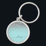 Chaveiro Monograma de Prata Leve Azul Aqua<br><div class="desc">Azul Aqua - Chaveiros com nomes de Monograma (Cadeia-Chave) de Script Glitter Glitter de Teal e Prateado. Isto faz o doce e perfeito aniversário de 16 anos,  casamento,  chá de panela,  aniversário,  chá de fraldas ou festa de solteira presente para alguém que ama luxo de luxo e estilos quíticos.</div>