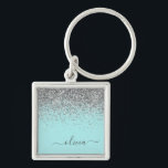 Chaveiro Monograma de Prata Leve Azul Aqua<br><div class="desc">Azul Aqua - Chaveiros com nomes de Monograma (Cadeia-Chave) de Script Glitter Glitter de Teal e Prateado. Isto faz o doce e perfeito aniversário de 16 anos,  casamento,  chá de panela,  aniversário,  chá de fraldas ou festa de solteira presente para alguém que ama luxo de luxo e estilos quíticos.</div>