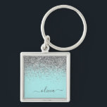 Chaveiro Monograma de Prata Leve Azul Aqua<br><div class="desc">Azul Aqua - Chaveiros com nomes de Monograma (Cadeia-Chave) de Script Glitter Glitter de Teal e Prateado. Isto faz o doce e perfeito aniversário de 16 anos,  casamento,  chá de panela,  aniversário,  chá de fraldas ou festa de solteira presente para alguém que ama luxo de luxo e estilos quíticos.</div>