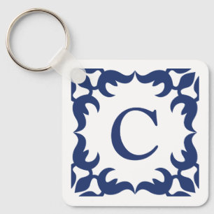 Chaveiro Monograma de Quadro de Rolagem Azul Azul Azul Azul