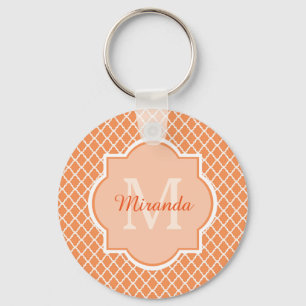 Chaveiro Monograma De Quatrefoil De na moda Laranja Com Nom