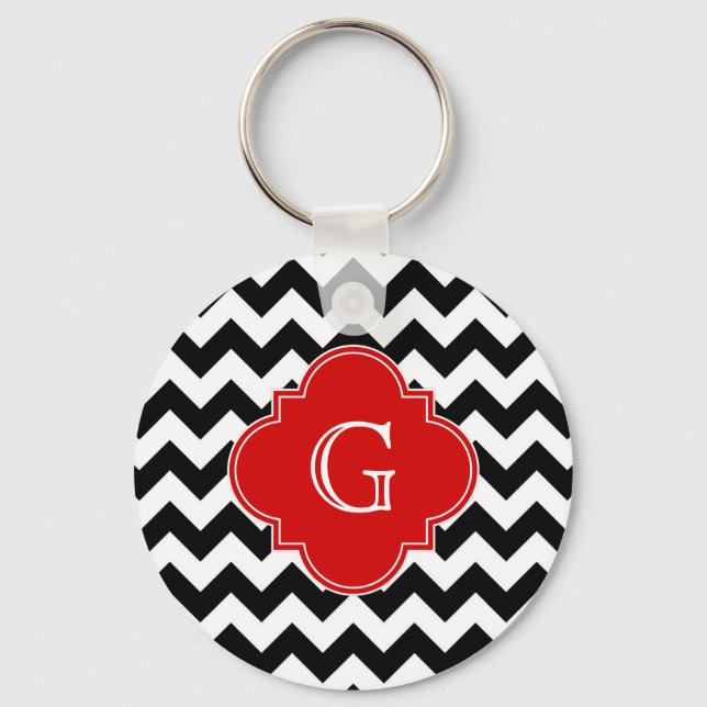 Chaveiro Monograma de Quatrefoil Vermelho Branco Preto (Frente)