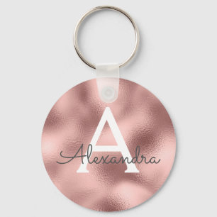 Chaveiro Monograma de Rosa Dourado e Brilho