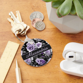 Chaveiro Monograma de Rosa Lavanda e Cinza Antigo