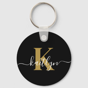 Chaveiro Monograma de Script Dourado Preto Elegante