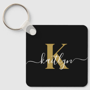 Chaveiro Monograma de Script Dourado Preto Elegante