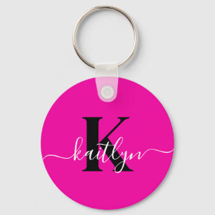 Chaveiro Monograma de Script Preto Cor-de-Rosa Moderno