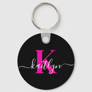 Chaveiro Monograma de Script Rosa Quente Preto Elegante