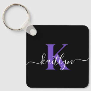 Chaveiro Monograma de Script Roxo Preto Moderno