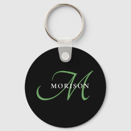 Chaveiro Monograma de Script Verde Preto Moderno Elegante
