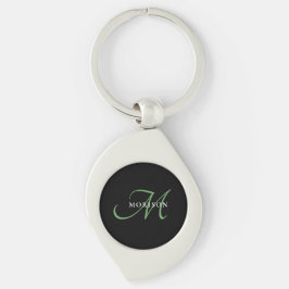 Chaveiro Monograma de Script Verde Preto Moderno Elegante