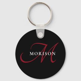 Chaveiro Monograma de Script Vermelho Preto Moderno Elegant