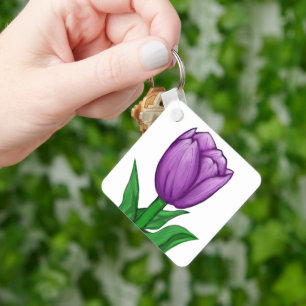 Chaveiro Monograma de Tulipa Roxa no Verso