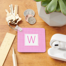Chaveiro Monograma de Xadrez Gingham, rosa e branco