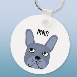 Chaveiro Monograma do Buldogue Francês<br><div class="desc">Uma Cinza divertida,  ou Blue French Bulldog ou Frenchie. Excelente para amantes de cães. Arte original de Nic Squirrell. Altere ou remova as iniciais do monograma para personalizar.</div>