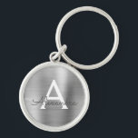 Chaveiro Monograma do Luxury Silver Faux Stainless Steel<br><div class="desc">Chaveiro de Elegante Metálico de Aço Inoxidável de Silver de Luxo. Esses Chaveiros podem ser personalizados para incluir seu nome e nome inicial. Estas correntes-chave fazem favores de excelente,  chá de panela ou festa de solteira.</div>