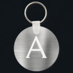 Chaveiro Monograma do Luxury Silver Faux Stainless Steel<br><div class="desc">Chaveiro de Elegante Metálico de Aço Inoxidável de Silver de Luxo. Esses Chaveiros podem ser personalizados para incluir seu nome e nome inicial. Estas correntes-chave fazem favores de excelente,  chá de panela ou festa de solteira.</div>
