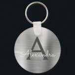 Chaveiro Monograma do Luxury Silver Faux Stainless Steel<br><div class="desc">Chaveiro de Elegante Metálico de Aço Inoxidável de Silver de Luxo. Esses Chaveiros podem ser personalizados para incluir seu nome e nome inicial. Estas correntes-chave fazem favores de excelente,  chá de panela ou festa de solteira.</div>