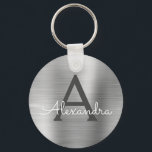 Chaveiro Monograma do Luxury Silver Faux Stainless Steel<br><div class="desc">Chaveiro de Elegante Metálico de Aço Inoxidável de Silver de Luxo. Esses Chaveiros podem ser personalizados para incluir seu nome e nome inicial. Estas correntes-chave fazem favores de excelente,  chá de panela ou festa de solteira.</div>