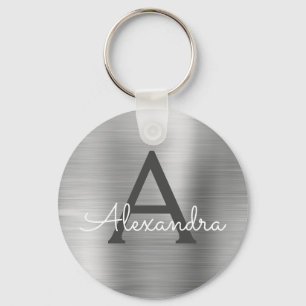 Chaveiro Monograma do Luxury Silver Faux Stainless Steel