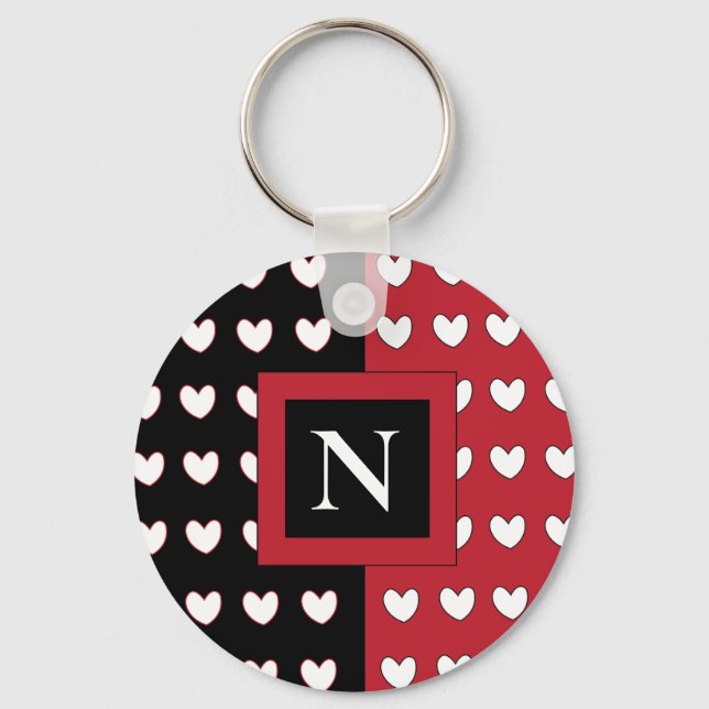 Chaveiro Monograma do na moda Black Red Hearts (Frente)