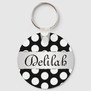 Chaveiro Monograma do nome da Bolinhas preto e branco