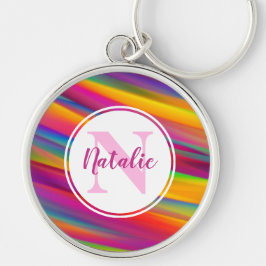 Chaveiro Monograma do Nome do Gradiente do Arco-Íris Colori