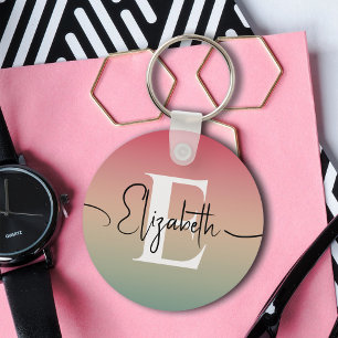 Chaveiro Monograma do Nome do Script de Gradação Amarelo e