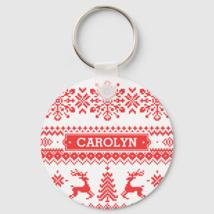 Chaveiro Monograma do padrão de isle vermelho de suor de Na