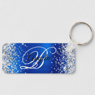 Chaveiro Monograma do Rico Real Azul da Folha Silver Glitte