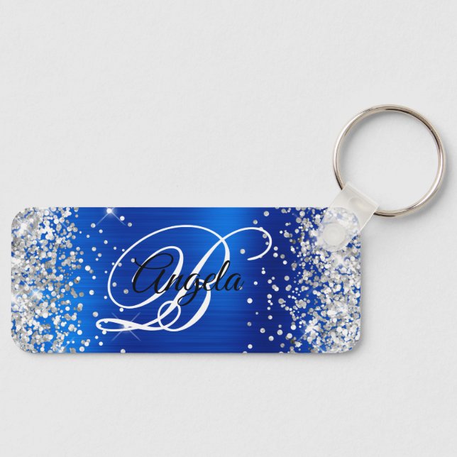 Chaveiro Monograma do Rico Real Azul da Folha Silver Glitte (Frente)