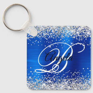 Chaveiro Monograma do Rico Real Azul da Folha Silver Glitte