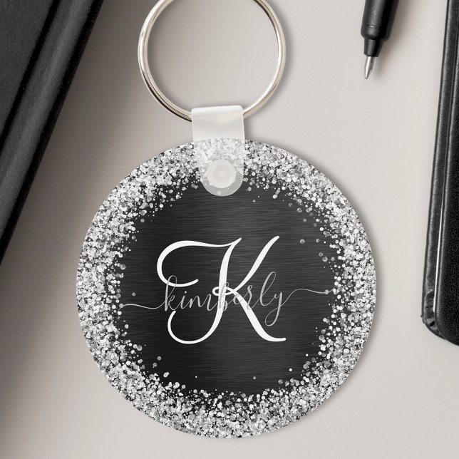 Chaveiro Monograma do Sparkle Preto com Glitter de Prata Pe (Criador carregado)
