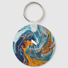 Chaveiro Monograma Dourado Azul Elegante