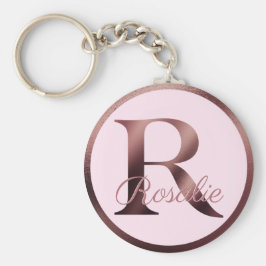 Chaveiro Monograma Dourado com Rosa Cor-de-Rosa Na moda