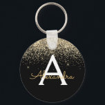 Chaveiro Monograma Dourado de Lúpulo Negro<br><div class="desc">Dourado e negro Luxo Moderno e Elegante Girly Faux Glitter e Sparkle Elegant Chaveiro. Esses Chaveiros podem ser personalizados para incluir seu nome inicial e próprio e são um favor perfeito de chá de panela,  festa de solteira ou festa de aniversário.</div>