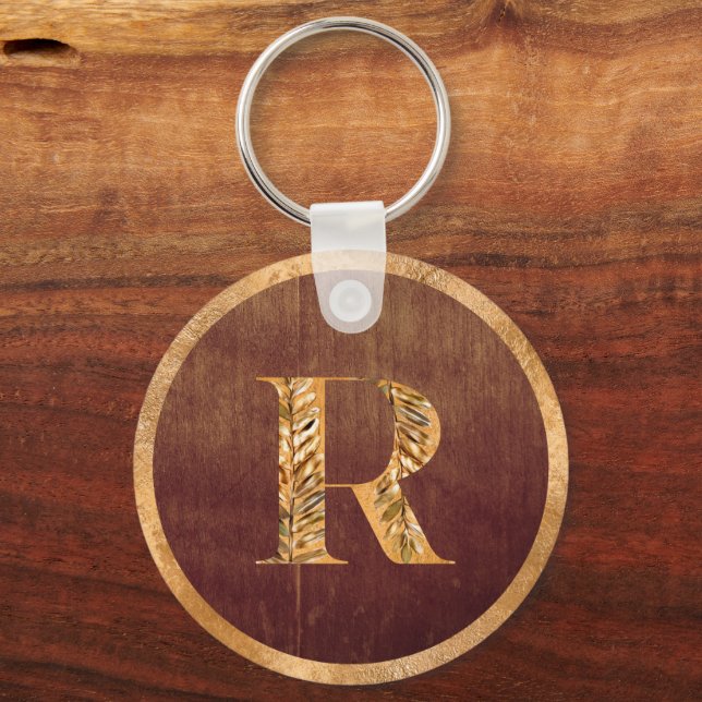 Chaveiro Monograma Dourado e personalizado marrom russo ele (Frente)