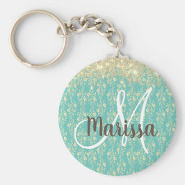 Chaveiro Monograma Dourado Floral em Verde