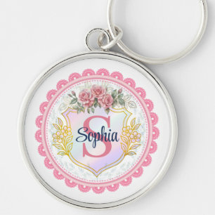 Chaveiro Monograma e Nome Floral Elegante