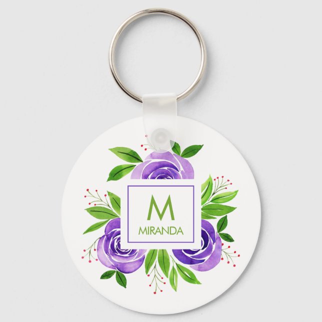 Chaveiro Monograma e Nome Floral Personalizado (Frente)