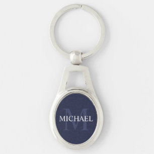 Chaveiro Monograma e Nome Personalizados Azul-marinho