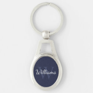 Chaveiro Monograma e Nome Personalizados Azul-marinho