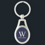 Chaveiro Monograma e Nome Personalizados Azul-marinho<br><div class="desc">Monograma personalizado e Dif de nome apresentam monograma personalizado e nome no estilo de fonte de serif clássica em fundo azul marinho. Perfeito para feriado,  reunião familiar e para quaisquer ocasiões especiais.</div>